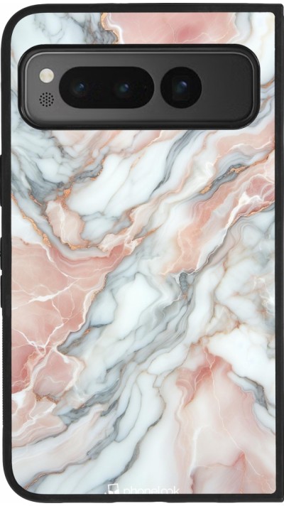 Coque Google Pixel Fold - Silicone rigide noir Marbre Rose Lumineux