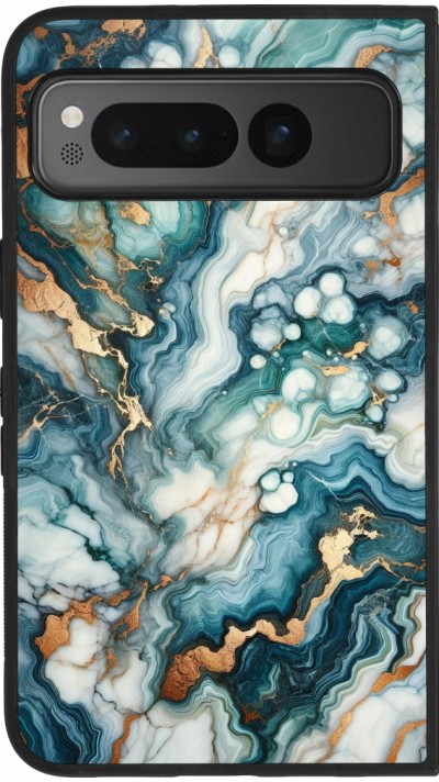 Coque Google Pixel Fold - Silicone rigide noir Marbre Vert Bleu Doré