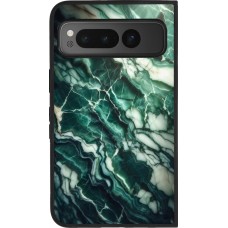 Coque Google Pixel Fold - Silicone rigide noir Marbre vert majestueux