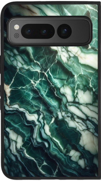 Coque Google Pixel Fold - Silicone rigide noir Marbre vert majestueux
