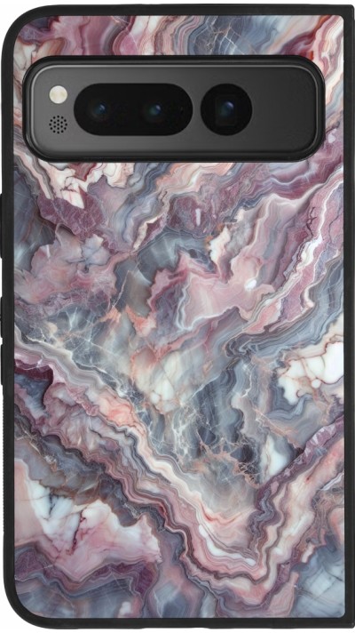 Coque Google Pixel Fold - Silicone rigide noir Marbre violette argentée