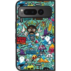 Coque Google Pixel Fold - Silicone rigide noir Mixed Cartoons Turquoise