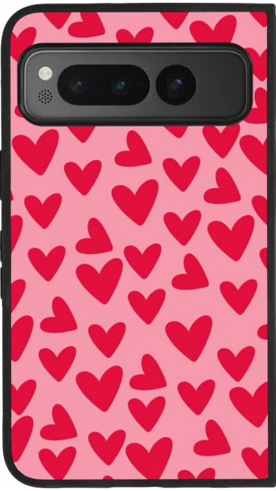 Coque Google Pixel Fold - Silicone rigide noir Mom 2024 petits coeurs