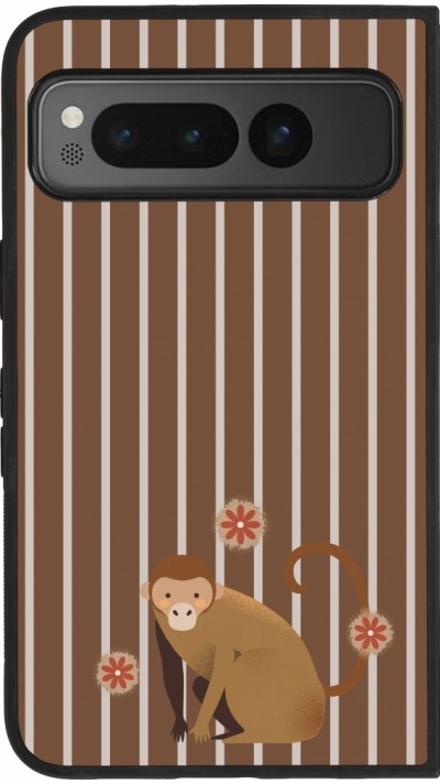 Coque Google Pixel Fold - Silicone rigide noir Monkey with stripes