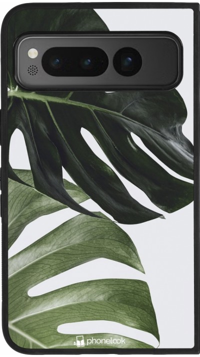 Coque Google Pixel Fold - Silicone rigide noir Monstera Plant