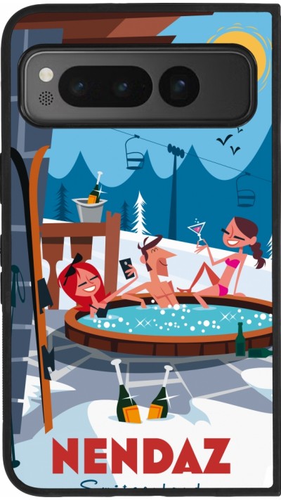 Coque Google Pixel Fold - Silicone rigide noir Nendaz Mountain Jacuzzi