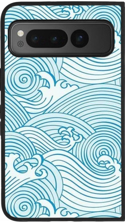 Coque Google Pixel Fold - Silicone rigide noir Ocean Waves