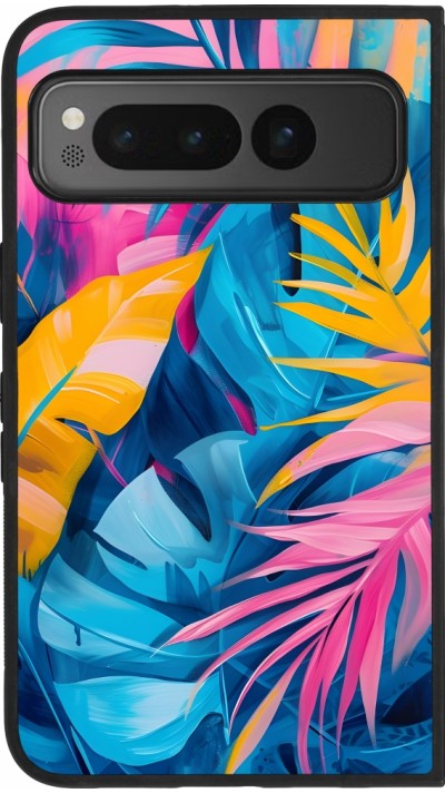 Coque Google Pixel Fold - Silicone rigide noir Palms Blue