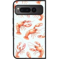Coque Google Pixel Fold - Silicone rigide noir Pattern de homards pastels