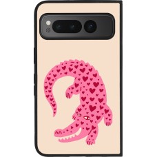Google Pixel Fold Case Hülle - Silikon schwarz Pink crocodile 2026