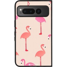 Coque Google Pixel Fold - Silicone rigide noir Pink Flamingos Pattern