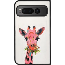 Google Pixel Fold Case Hülle - Silikon schwarz Pink Girafe Paint