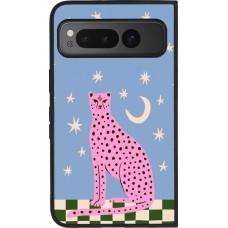 Google Pixel Fold Case Hülle - Silikon schwarz Pink leopard with stars 2026
