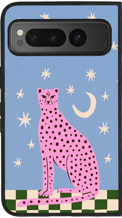 Coque Google Pixel Fold - Silicone rigide noir Pink leopard with stars 2026