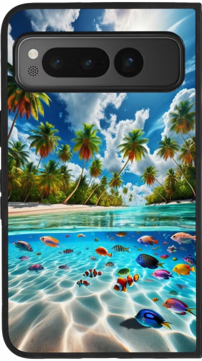 Coque Google Pixel Fold - Silicone rigide noir Plage Paradis
