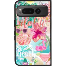 Coque Google Pixel Fold - Silicone rigide noir Preppy Collage Aloha