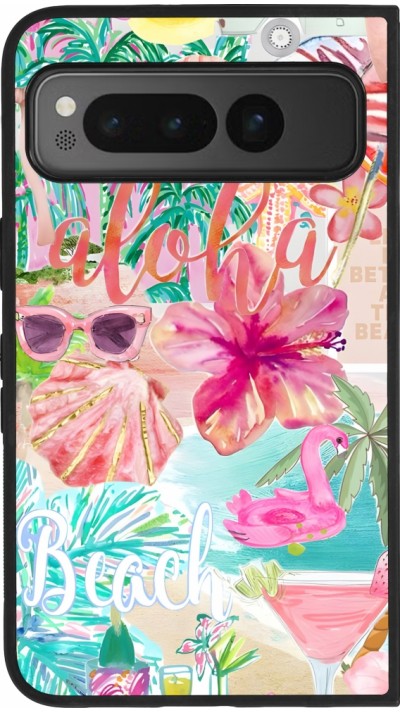 Coque Google Pixel Fold - Silicone rigide noir Preppy Collage Aloha