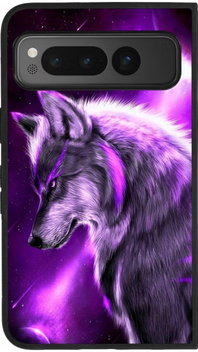 Coque Google Pixel Fold - Silicone rigide noir Purple Sky Wolf
