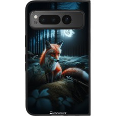 Coque Google Pixel Fold - Silicone rigide noir Renard lune forêt