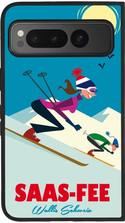 Coque Google Pixel Fold - Silicone rigide noir Saas-Fee Ski Downhill