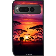 Google Pixel Fold Case Hülle - Silikon schwarz Safari Sonnenuntergang Wildtiere