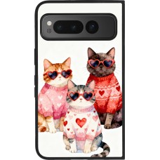 Coque Google Pixel Fold - Silicone rigide noir Saint Valentines Day 26 Cat Love