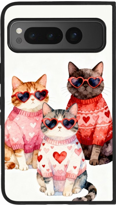 Coque Google Pixel Fold - Silicone rigide noir Saint Valentines Day 26 Cat Love