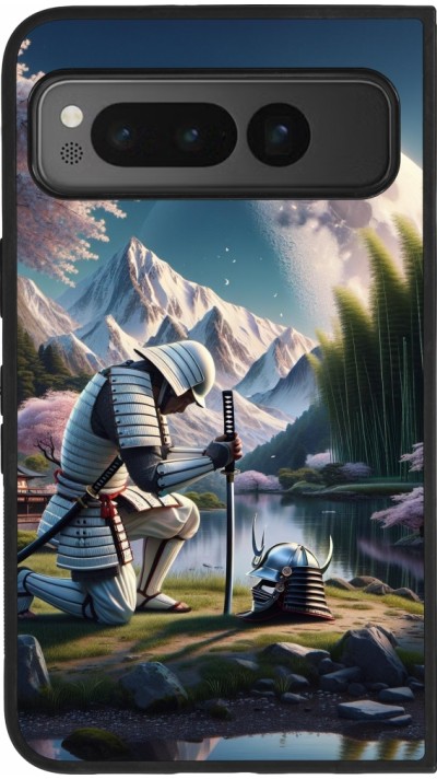 Coque Google Pixel Fold - Silicone rigide noir Samurai Katana Lune