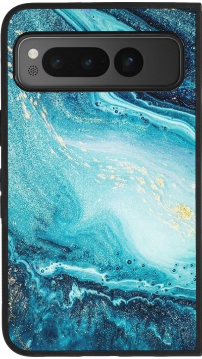 Coque Google Pixel Fold - Silicone rigide noir Sea Foam Blue