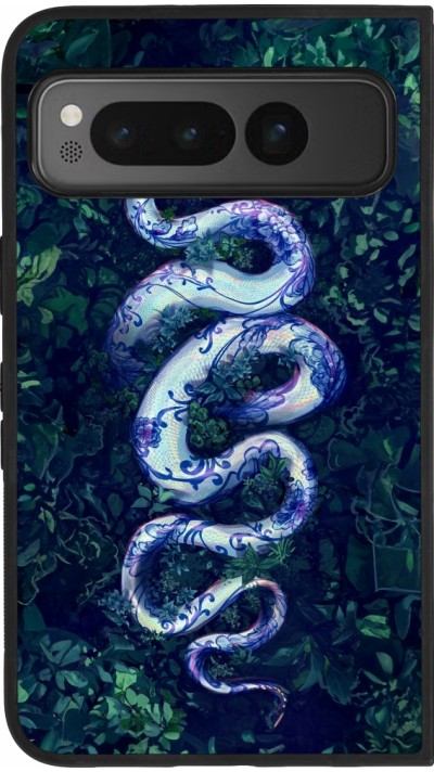 Coque Google Pixel Fold - Silicone rigide noir Serpent Blue Anaconda