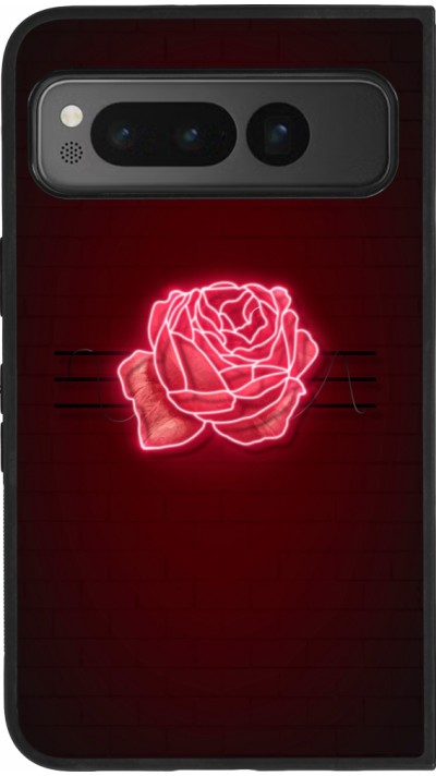 Coque Google Pixel Fold - Silicone rigide noir Spring 23 neon rose