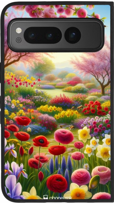 Coque Google Pixel Fold - Silicone rigide noir Spring 25 Bouquet printemps