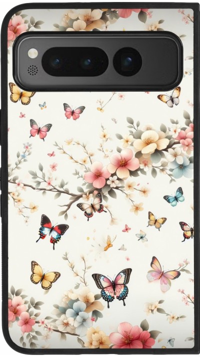 Coque Google Pixel Fold - Silicone rigide noir Spring 25 Papillons Légers