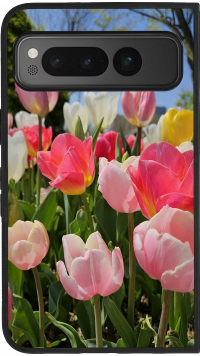 Google Pixel Fold Case Hülle - Silikon schwarz Tulips Spring 2026