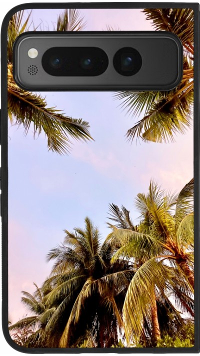 Coque Google Pixel Fold - Silicone rigide noir Summer 2023 palm tree vibe