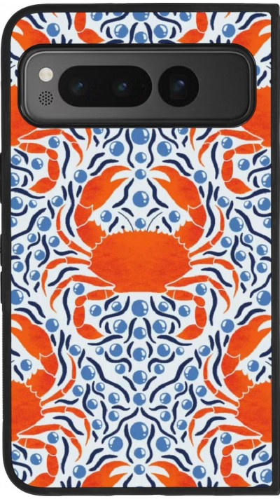 Coque Google Pixel Fold - Silicone rigide noir Crabs and pearls Summer 2026