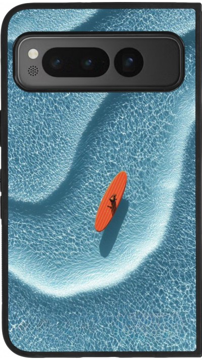 Coque Google Pixel Fold - Silicone rigide noir Orange surf Summer 2026