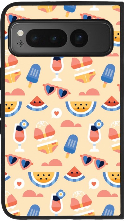 Coque Google Pixel Fold - Silicone rigide noir Pattern Summer 2026