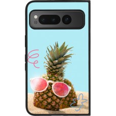 Coque Google Pixel Fold - Silicone rigide noir Pineapple with glasses Summer 2026