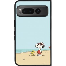 Coque Google Pixel Fold - Silicone rigide noir Snoopy on the beach Summer 2026