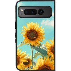 Coque Google Pixel Fold - Silicone rigide noir Sunflowers Summer 2026