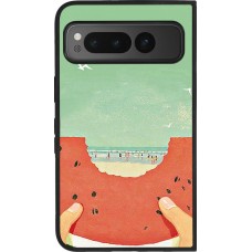Coque Google Pixel Fold - Silicone rigide noir Views through a watermelon Summer 2026