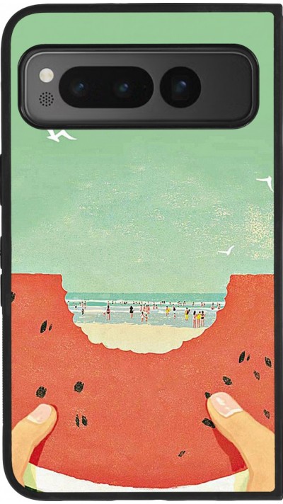 Coque Google Pixel Fold - Silicone rigide noir Views through a watermelon Summer 2026