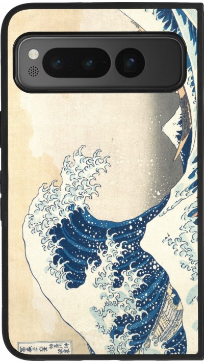 Coque Google Pixel Fold - Silicone rigide noir Tableau art - La Grande Vague de Kanagawa - Hokusai