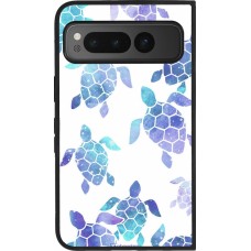 Coque Google Pixel Fold - Silicone rigide noir Turtles pattern watercolor