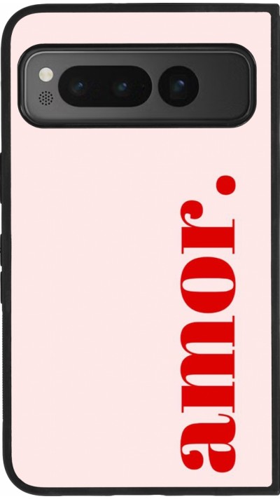 Coque Google Pixel Fold - Silicone rigide noir Valentine 2024 amor