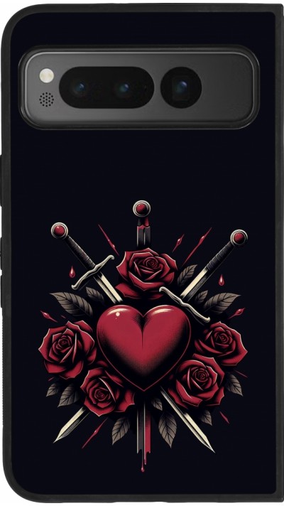 Coque Google Pixel Fold - Silicone rigide noir Valentine 2024 gothic love