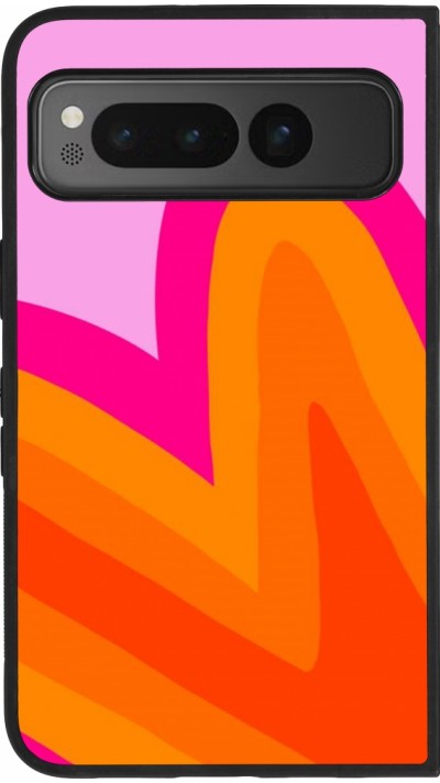 Coque Google Pixel Fold - Silicone rigide noir Valentine 2024 heart gradient
