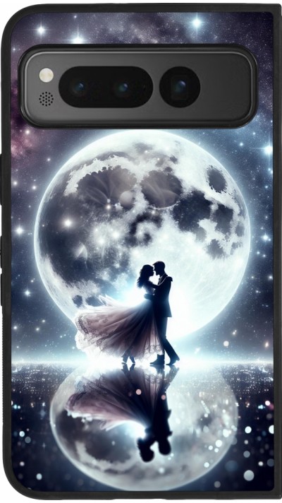 Coque Google Pixel Fold - Silicone rigide noir Valentine 2024 Love under the moon