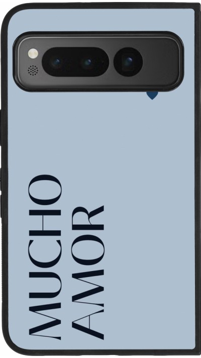 Coque Google Pixel Fold - Silicone rigide noir Valentine 2024 mucho amor azul